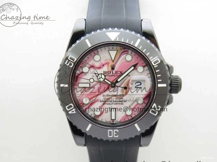 MiroTime 0201 Soft Submariner 40mm Black Ceramic 5GF Best Edition Pink Painting Dial on Black Rubber Strap SA 2472